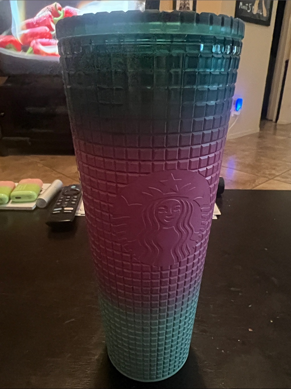 Starbucks Ombre Tumbler in Teal and Purple Grid Texture